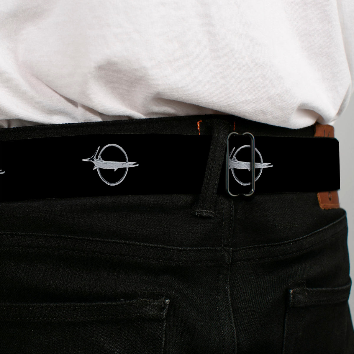 Barracuda Emblem Full Color Black Silver Seatbelt Belt - Barracuda Emblem Repeat Black/Silver Webbing Seatbelt Belts Dodge