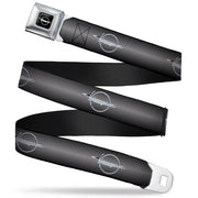 Barracuda Emblem Full Color Black Silver Seatbelt Belt - Barracuda Emblem Repeat Gray Fade/Silver Webbing Seatbelt Belts Dodge