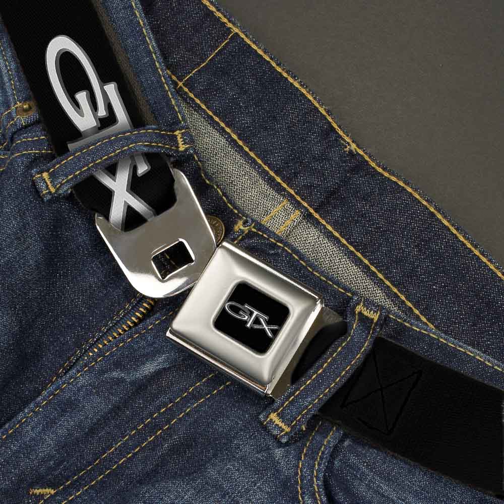 Plymouth GTX Emblem Full Color Black Silver Fade White Seatbelt Belt - Plymouth GTX Emblem Black/Silver Fade/White Webbing Seatbelt Belts Dodge