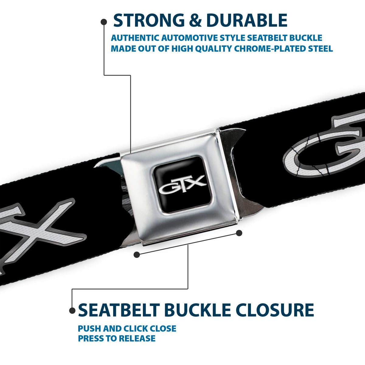 Plymouth GTX Emblem Full Color Black Silver Fade White Seatbelt Belt - Plymouth GTX Emblem Black/Silver Fade/White Webbing Seatbelt Belts Dodge