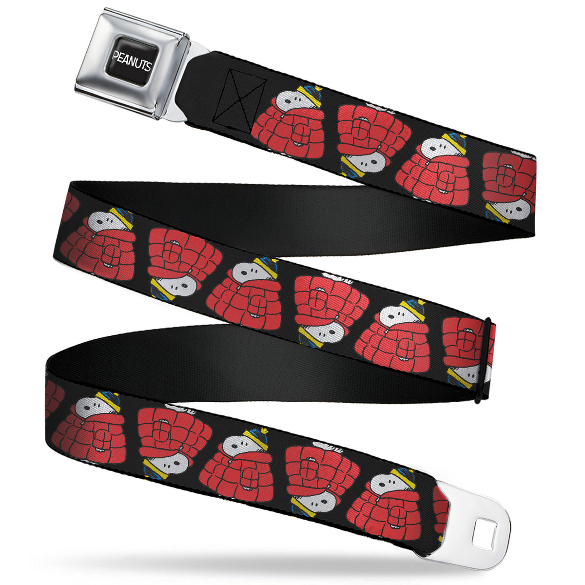 Snoopy Holiday Puffer Jacket Flip Seatbelt Belt – Peanuts Fan Gear Black Seatbelt Belts Peanuts