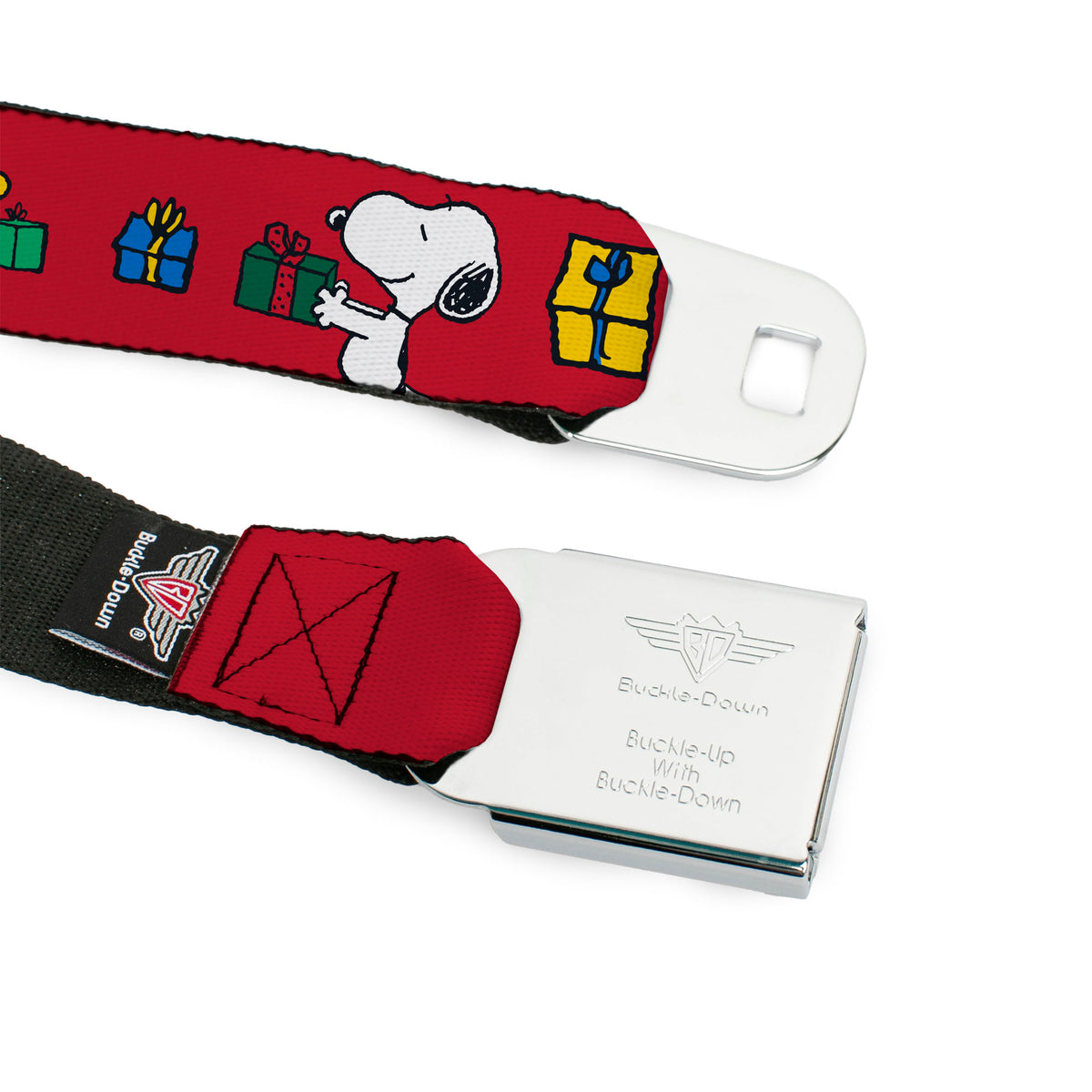 Snoopy & Woodstock Holiday Gift Exchange Seatbelt Belt – Peanuts Fan Gear Red Seatbelt Belts Peanuts