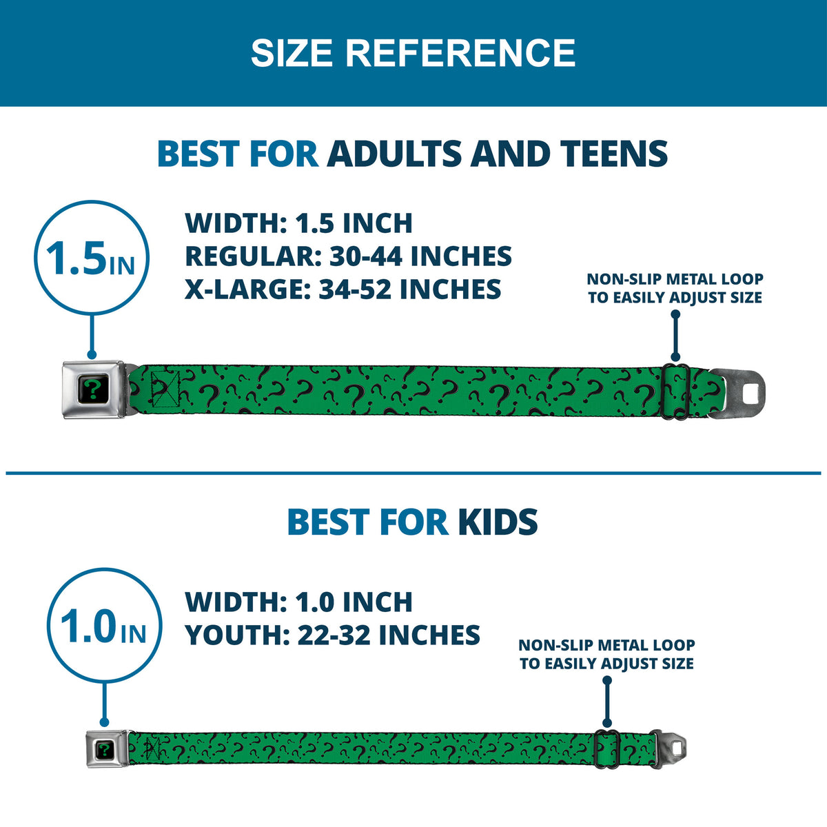 Riddler "?" Full Color Black Green Seatbelt Belt - Question Mark Scattered3 Dark Green/Black Webbing Seatbelt Belts DC Comics