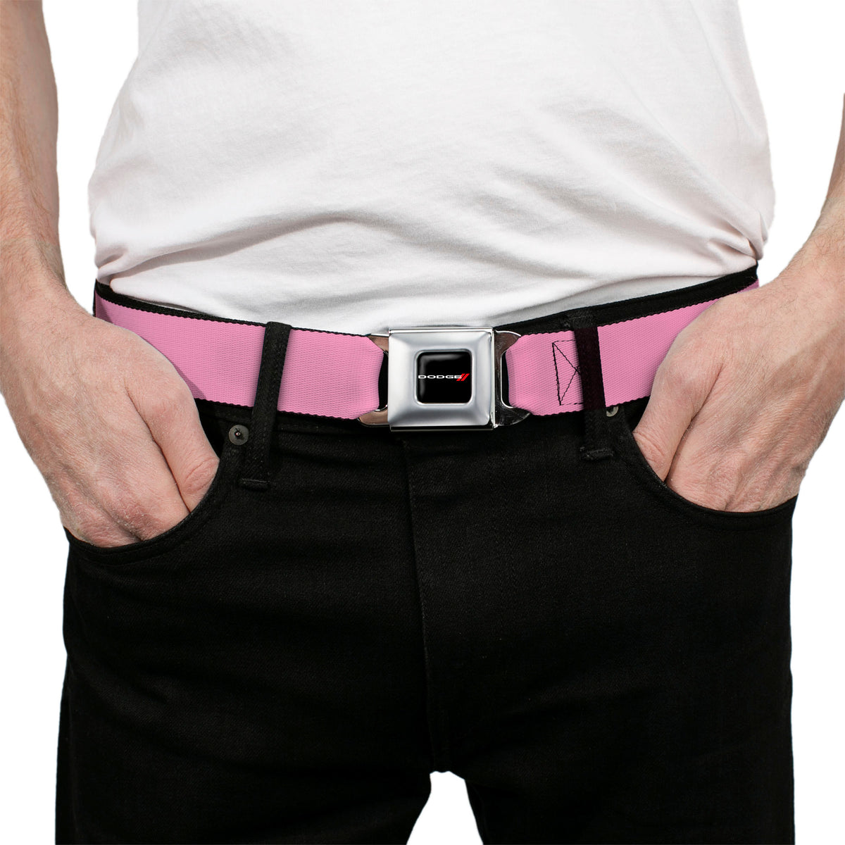 Dodge Red Rhombus Seatbelt Belt - Baby Pink Webbing Seatbelt Belts Dodge