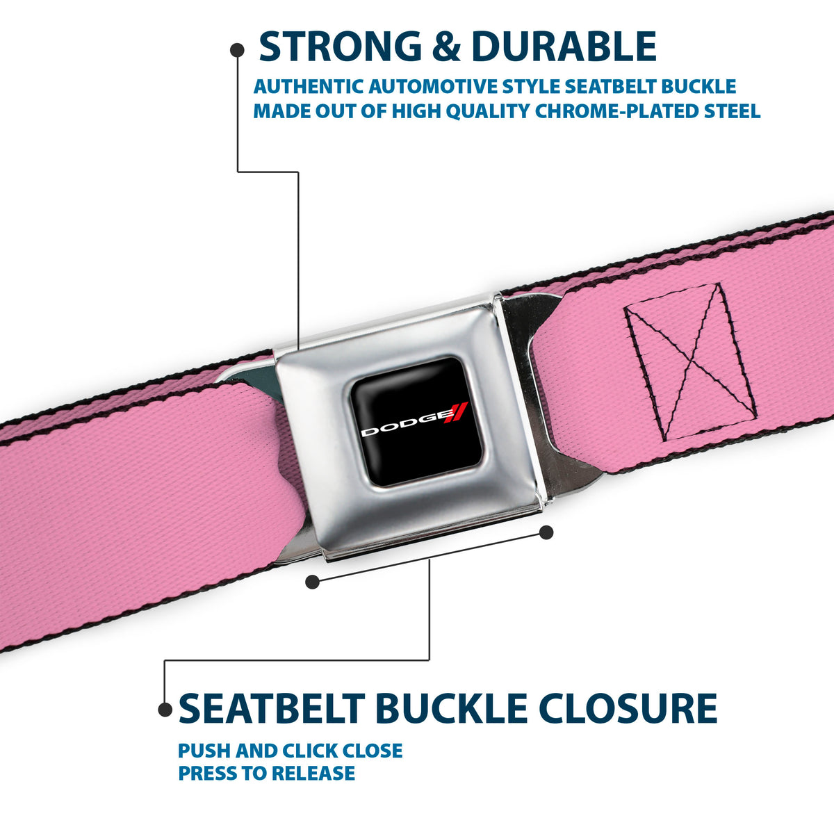 Dodge Red Rhombus Seatbelt Belt - Baby Pink Webbing Seatbelt Belts Dodge