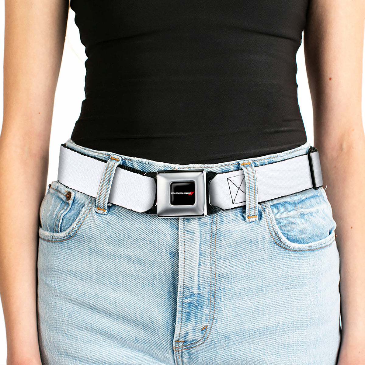 Dodge Red Rhombus Seatbelt Belt - White Webbing Seatbelt Belts Dodge