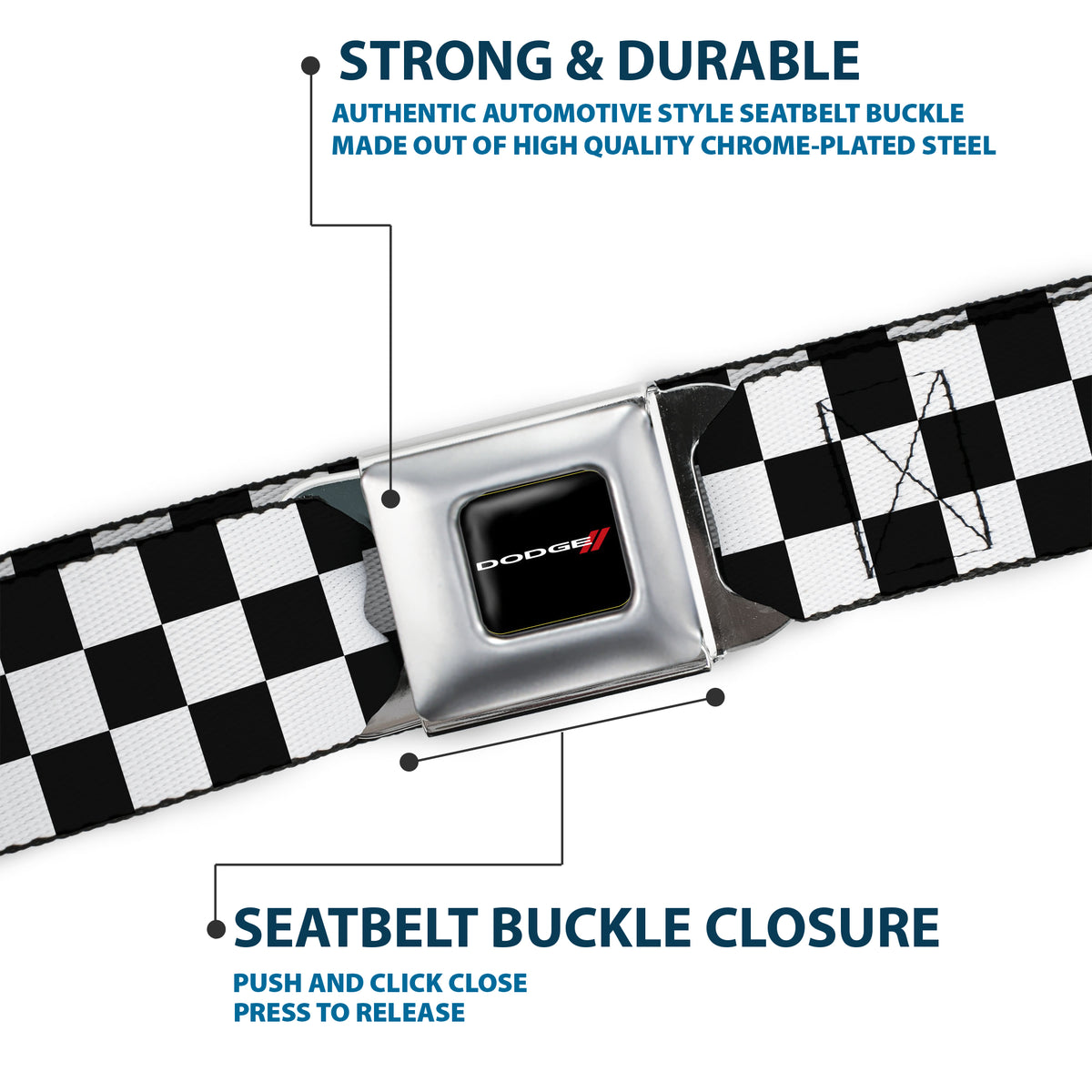 Dodge Red Rhombus Seatbelt Belt - Checker Black/White Webbing Seatbelt Belts Dodge
