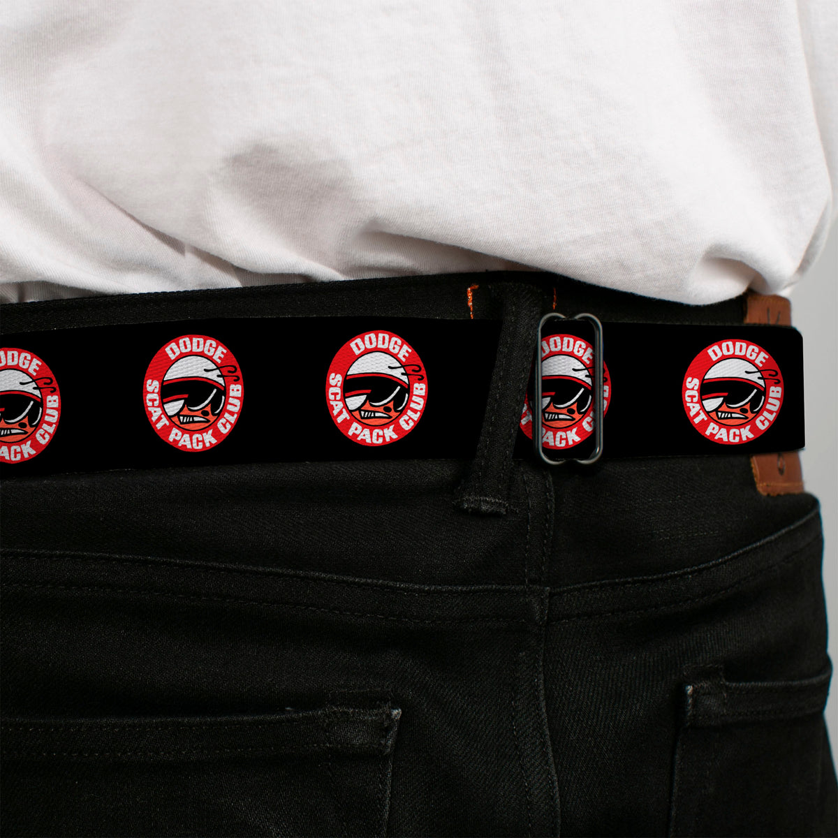 Dodge Red Rhombus Full Color Seatbelt Belt - DODGE SCAT PACK CLUB Bumblebee Logo Black/Red/White Webbing Seatbelt Belts Dodge