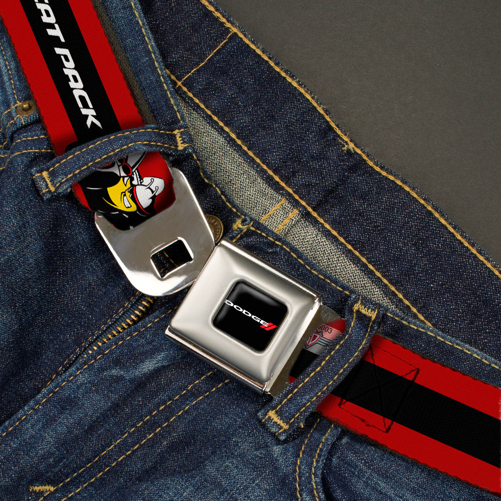 Dodge Red Rhombus Full Color Seatbelt Belt - Dodge SCAT PACK Badge Logo Stripe Red/Black/White Webbing Seatbelt Belts Dodge