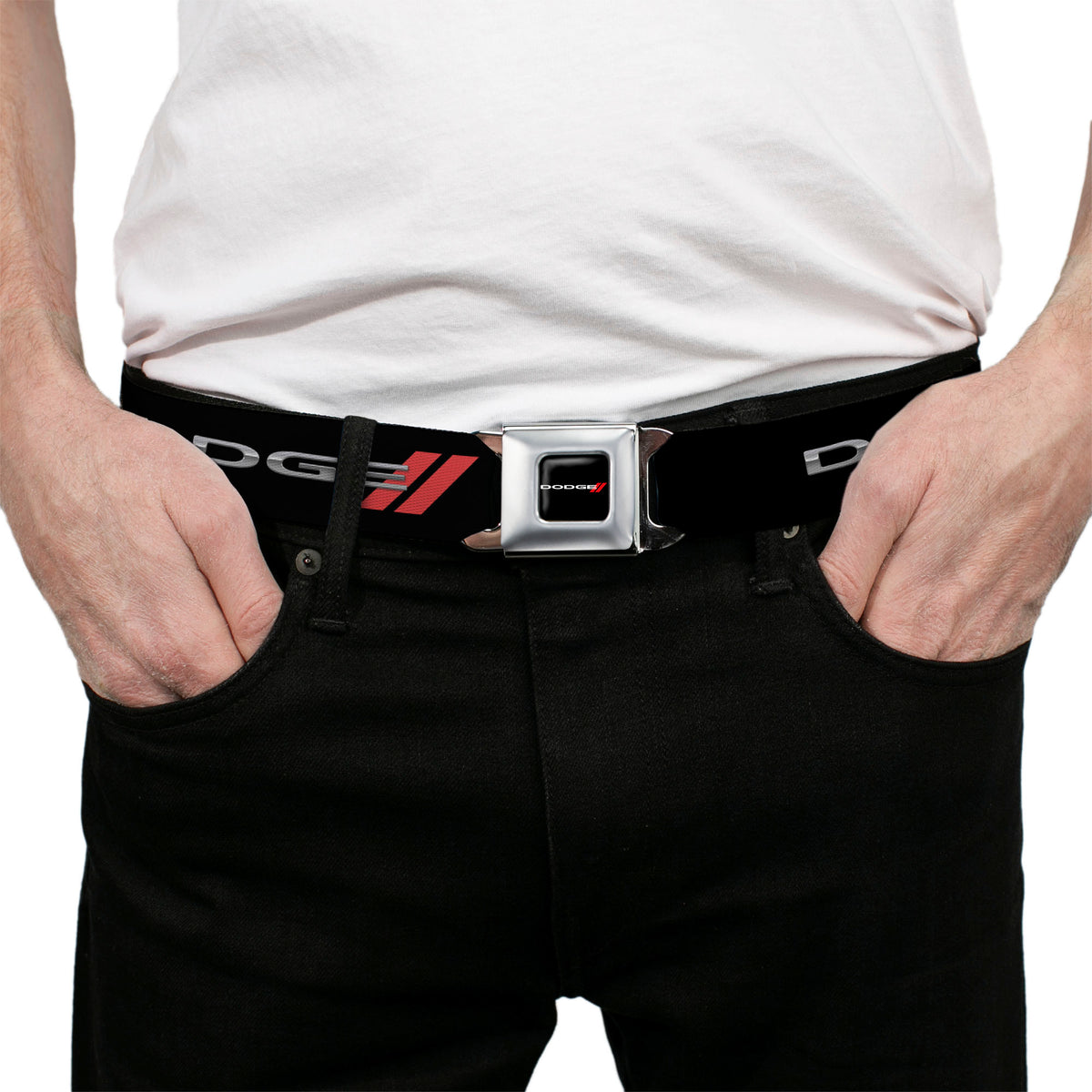 Dodge Red Rhombus Full Color Seatbelt Belt - Dodge Red Rhombus REPEAT Webbing Seatbelt Belts Dodge