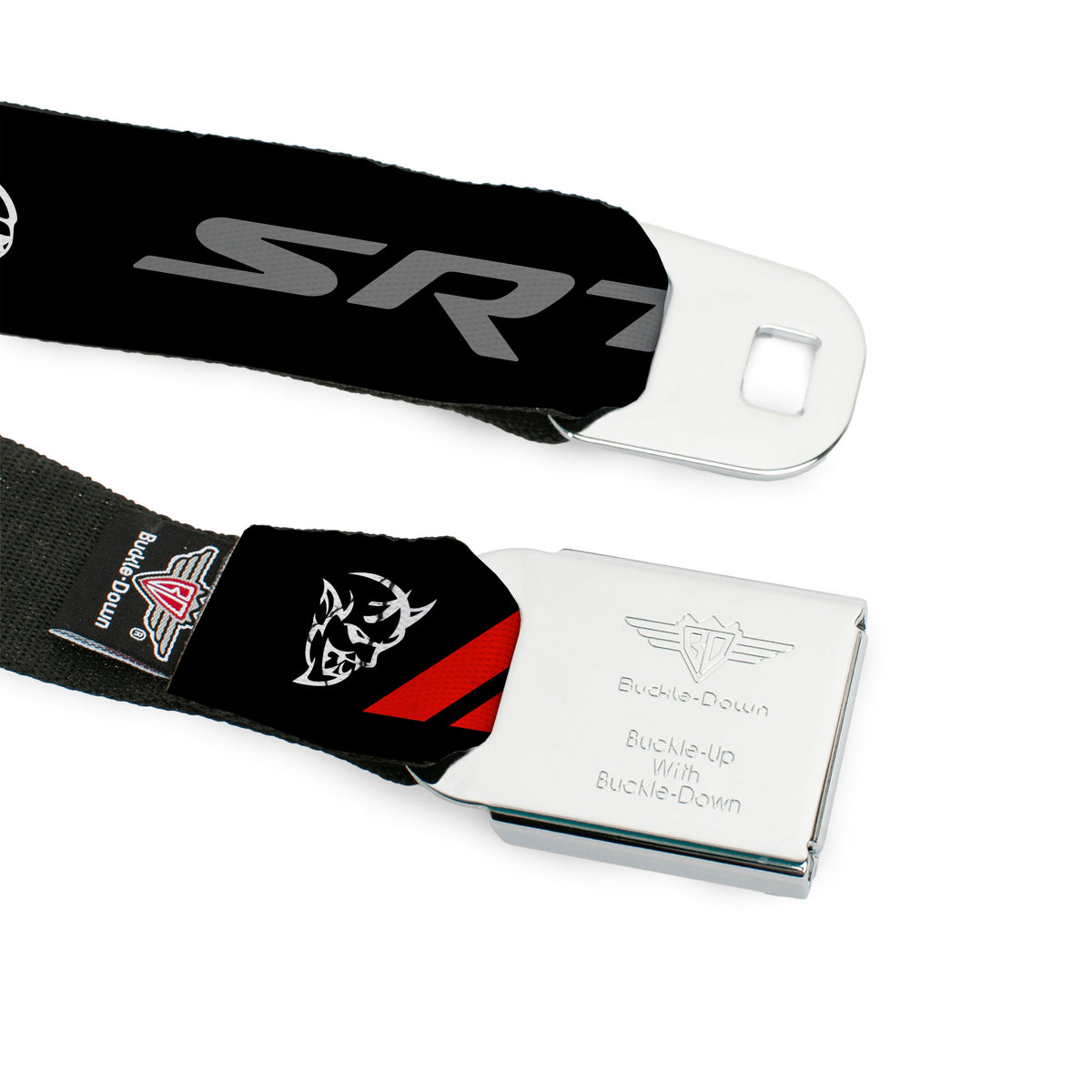 Dodge Rhombus Icon Full Color Black Red Seatbelt Belt - Dodge SRT Demon/Rhombus/Hellcat Logo Black/Silver/Red/White Webbing Seatbelt Belts Dodge