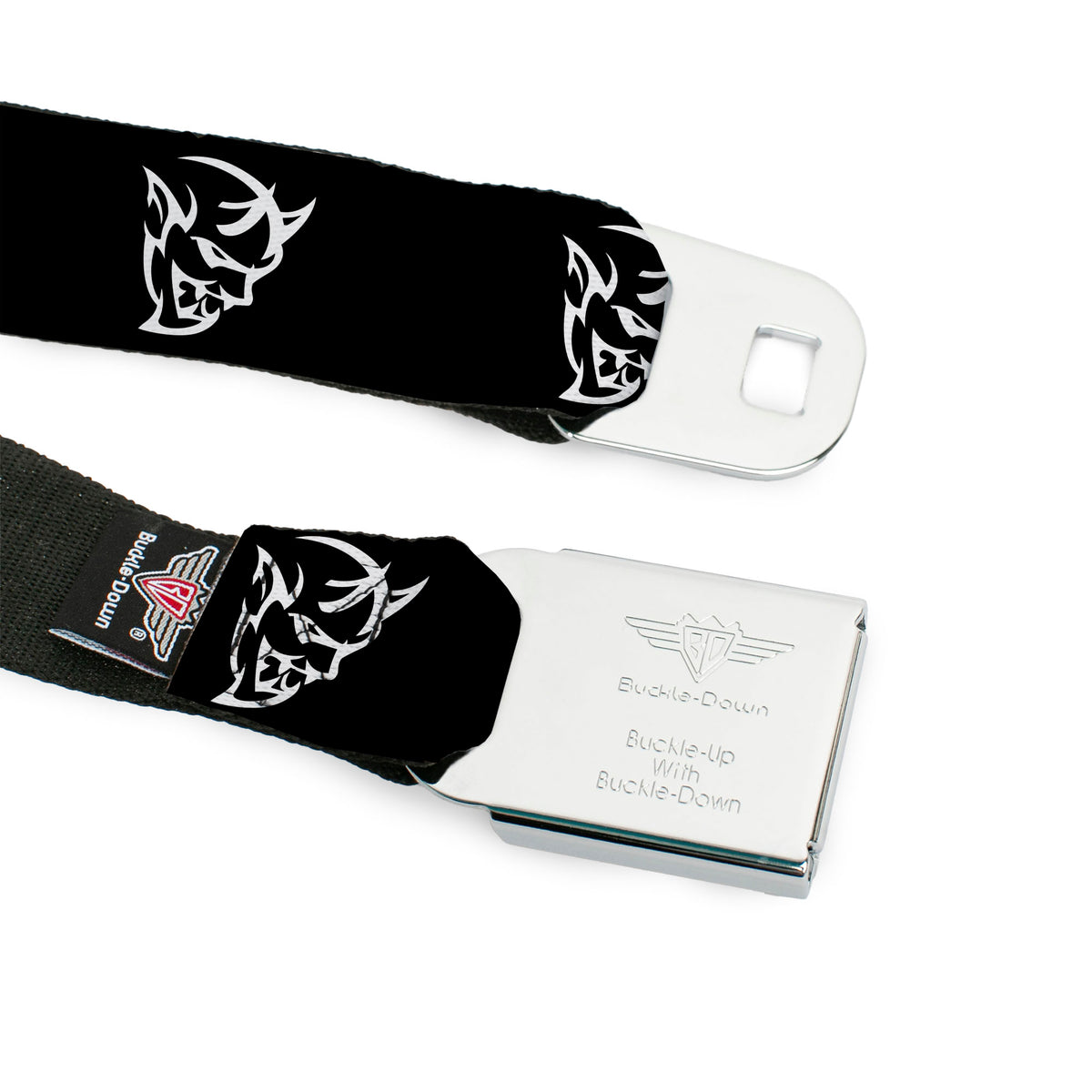 Dodge Rhombus Icon Full Color Black Red Seatbelt Belt - Dodge Demon Icon Black/White Webbing Seatbelt Belts Dodge