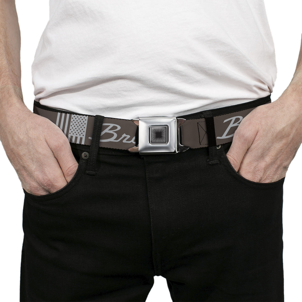 Starburst Seatbelt Belt - Ford BRONCO Americana Stars and Stripes Black/Gray Webbing Seatbelt Belts Ford