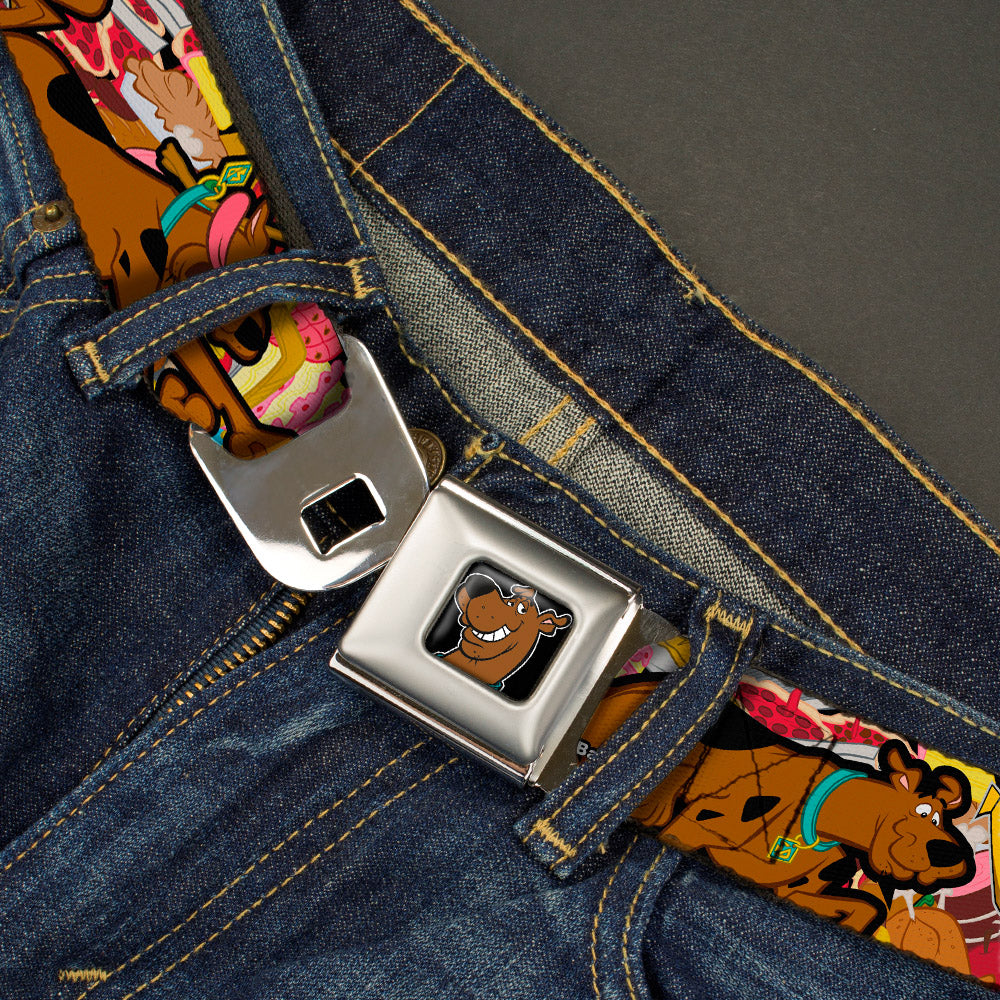 Scooby Doo Face Full Color Black Seatbelt Belt - Scooby Doo Poses/Snacks Stacked Webbing Seatbelt Belts Scooby Doo