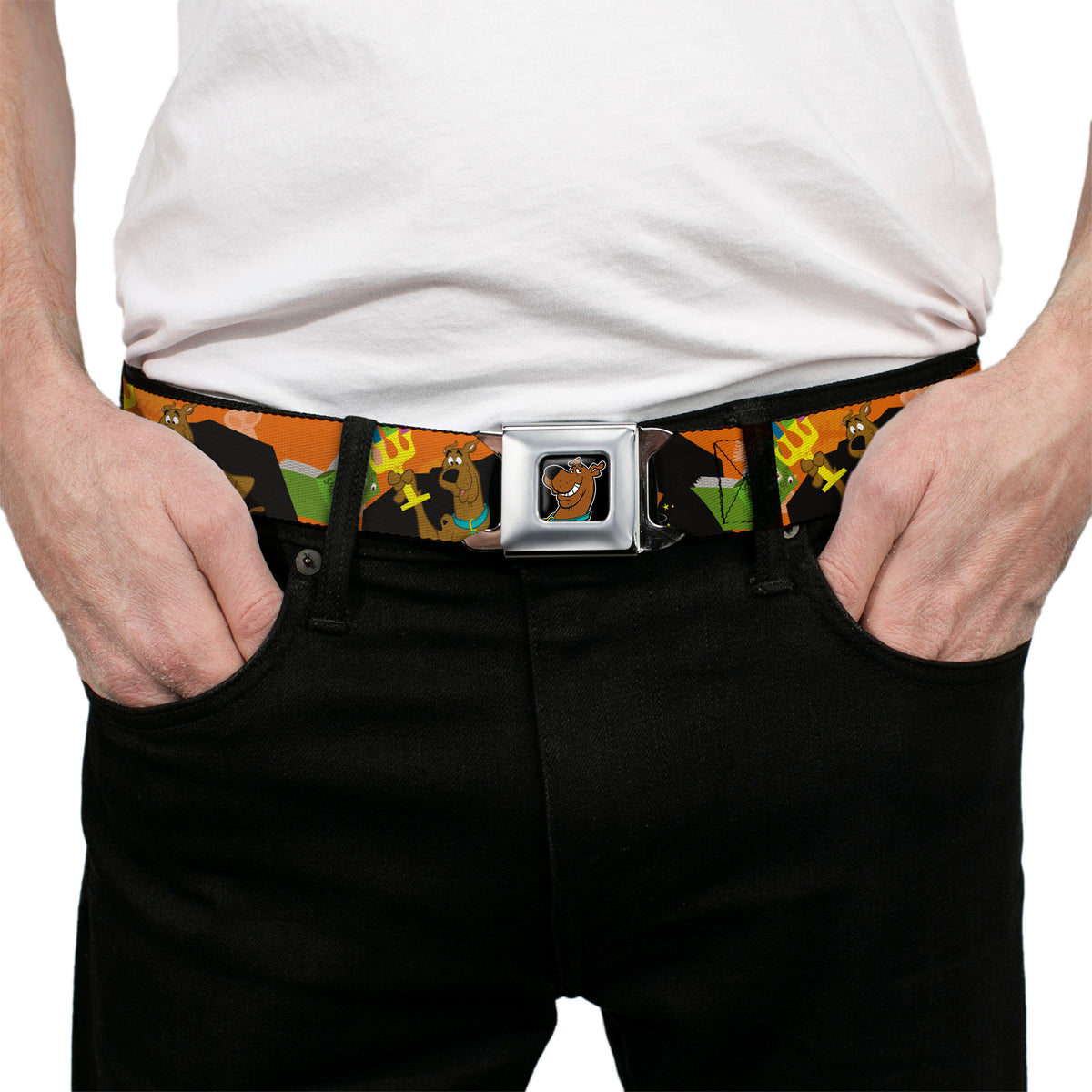 Scooby Doo Face Full Color Black Seatbelt Belt - Scooby Doo Halloween/Snack Spells Webbing Seatbelt Belts Scooby Doo