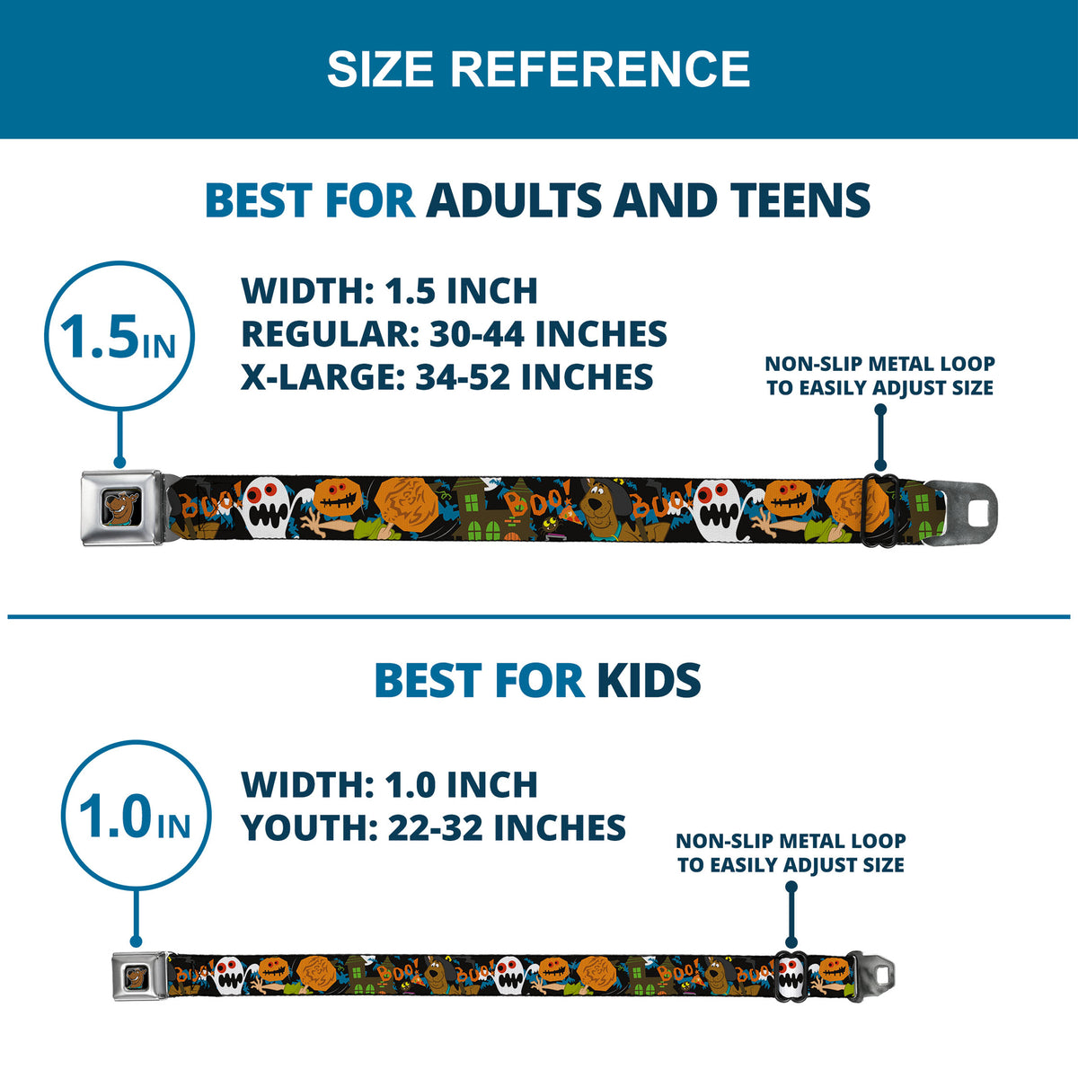 Scooby Doo Face Full Color Black Seatbelt Belt - Scooby Doo Halloween2/Ghosts BOO! Webbing Seatbelt Belts Scooby Doo
