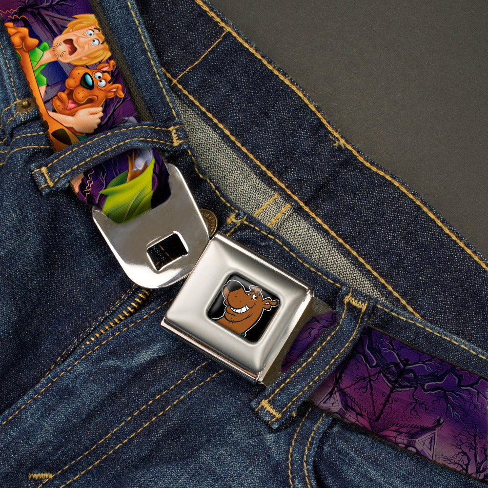 Scooby Doo Face Full Color Black Seatbelt Belt - Scooby & Shaggy Hugging w/Werewolf Man Purple Webbing Seatbelt Belts Scooby Doo