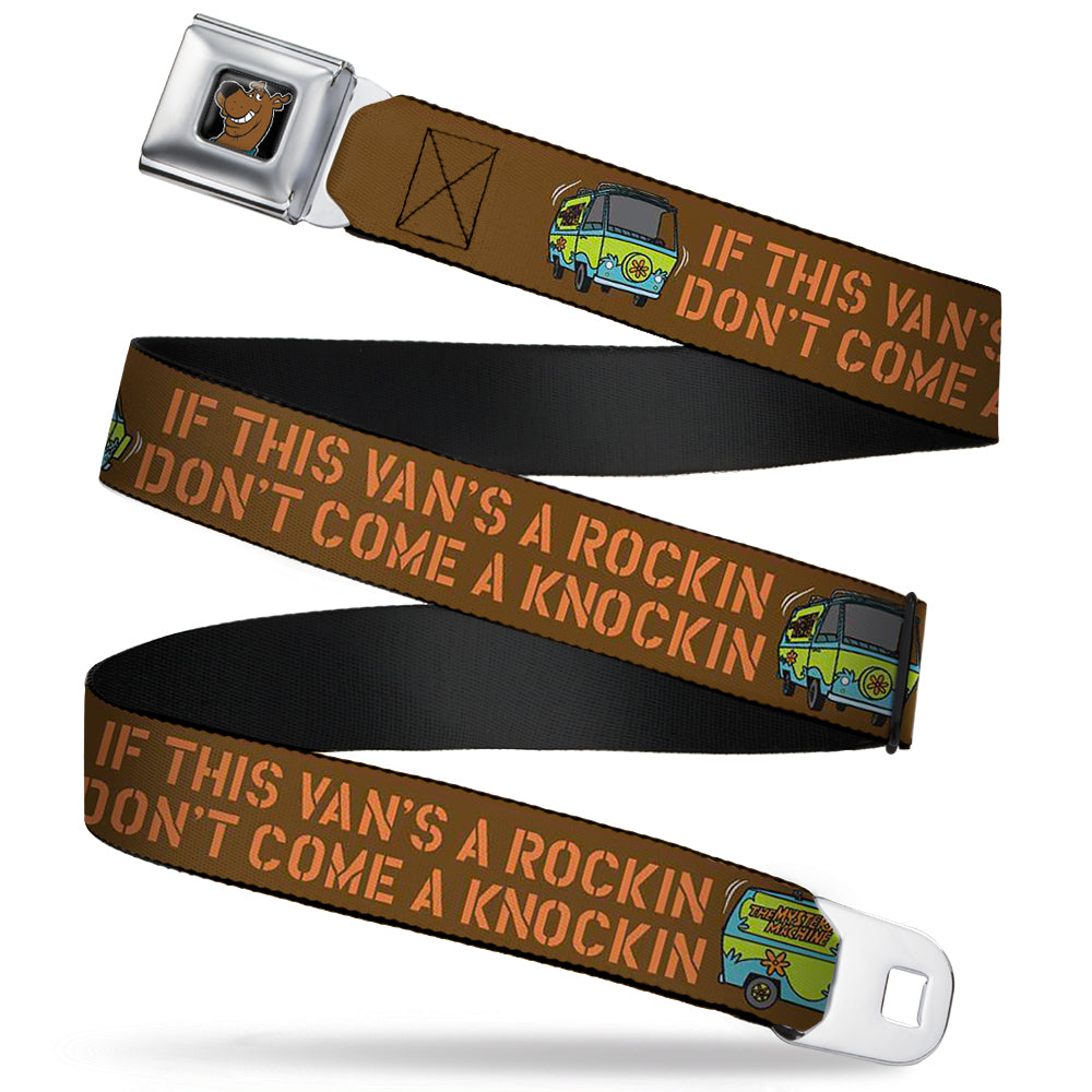 Scooby Doo Face Full Color Black Seatbelt Belt - Mystery Machine IF THIS VAN'S A ROCKIN Brown/Orange Webbing Seatbelt Belts Scooby Doo