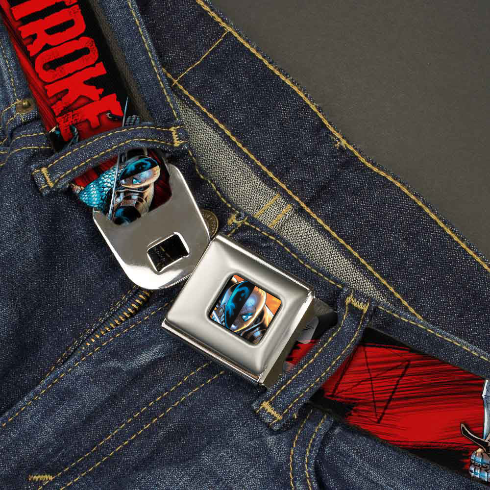 New 52 Deathstroke Face CLOSE-UP Full Color Red Seatbelt Belt - New 52 DEATHSTROKE Action Poses Black/Red Webbing Seatbelt Belts DC Comics