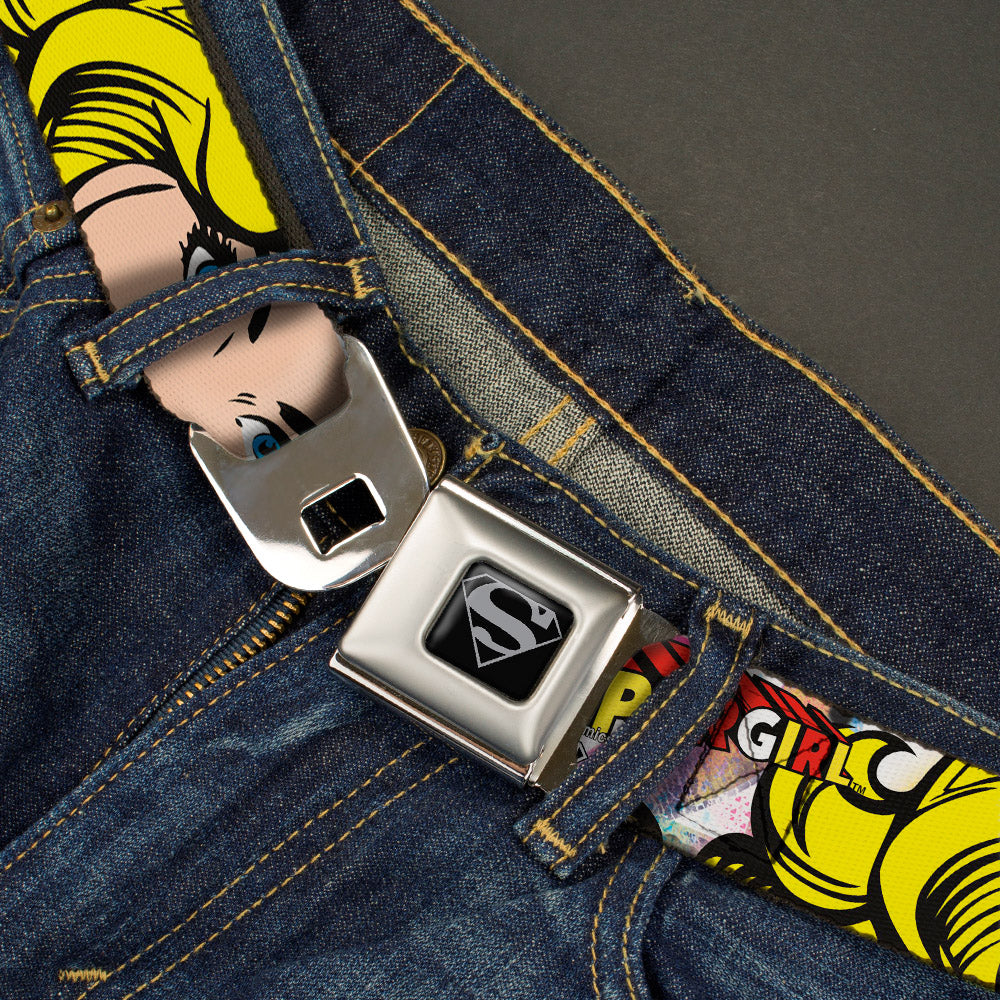 Superman Black Silver Seatbelt Belt - SUPERGIRL w/Face CLOSE-UP Webbing Seatbelt Belts DC Comics