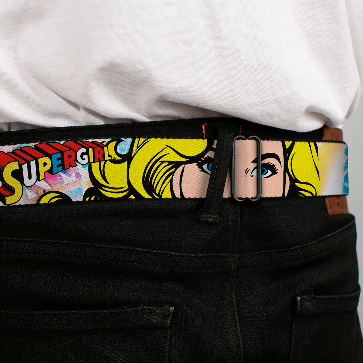 Superman Black Silver Seatbelt Belt - SUPERGIRL w/Face CLOSE-UP Webbing Seatbelt Belts DC Comics