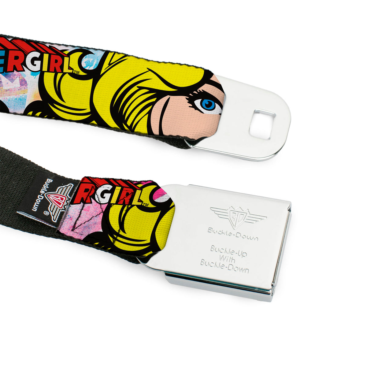 Superman Black Silver Seatbelt Belt - SUPERGIRL w/Face CLOSE-UP Webbing Seatbelt Belts DC Comics