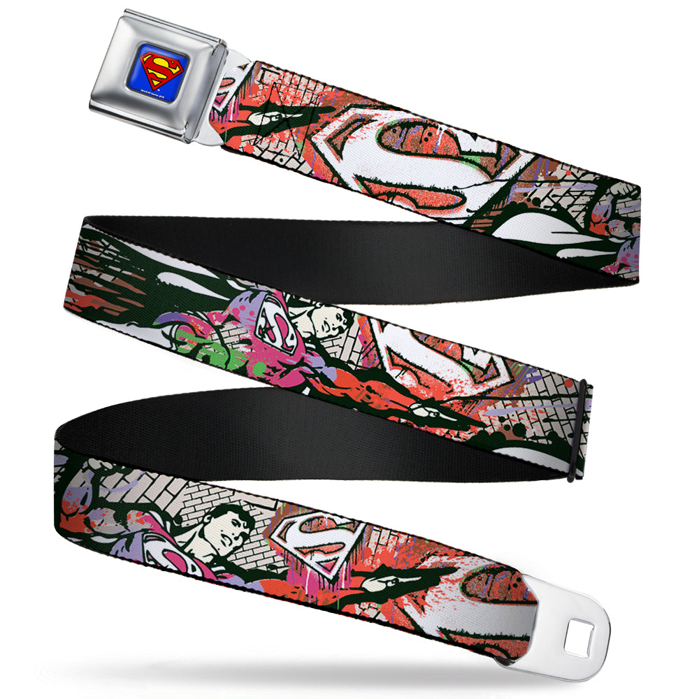 Superman Full Color Blue Seatbelt Belt - Superman Color Flying Bricks Scene Webbing Seatbelt Belts DC Comics