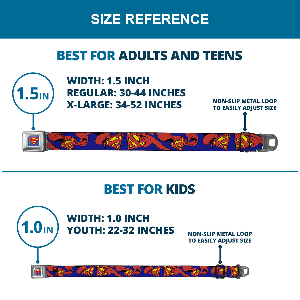 Superman Full Color Blue Seatbelt Belt - Superman Shield w/Cape Webbing Seatbelt Belts DC Comics