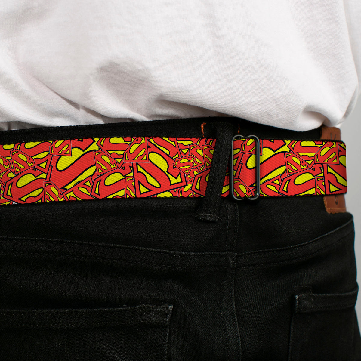Superman Full Color Blue Seatbelt Belt - Super Shield Stacked Yellow/Red Webbing Seatbelt Belts DC Comics
