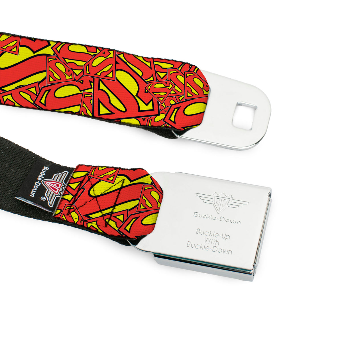 Superman Full Color Blue Seatbelt Belt - Super Shield Stacked Yellow/Red Webbing Seatbelt Belts DC Comics