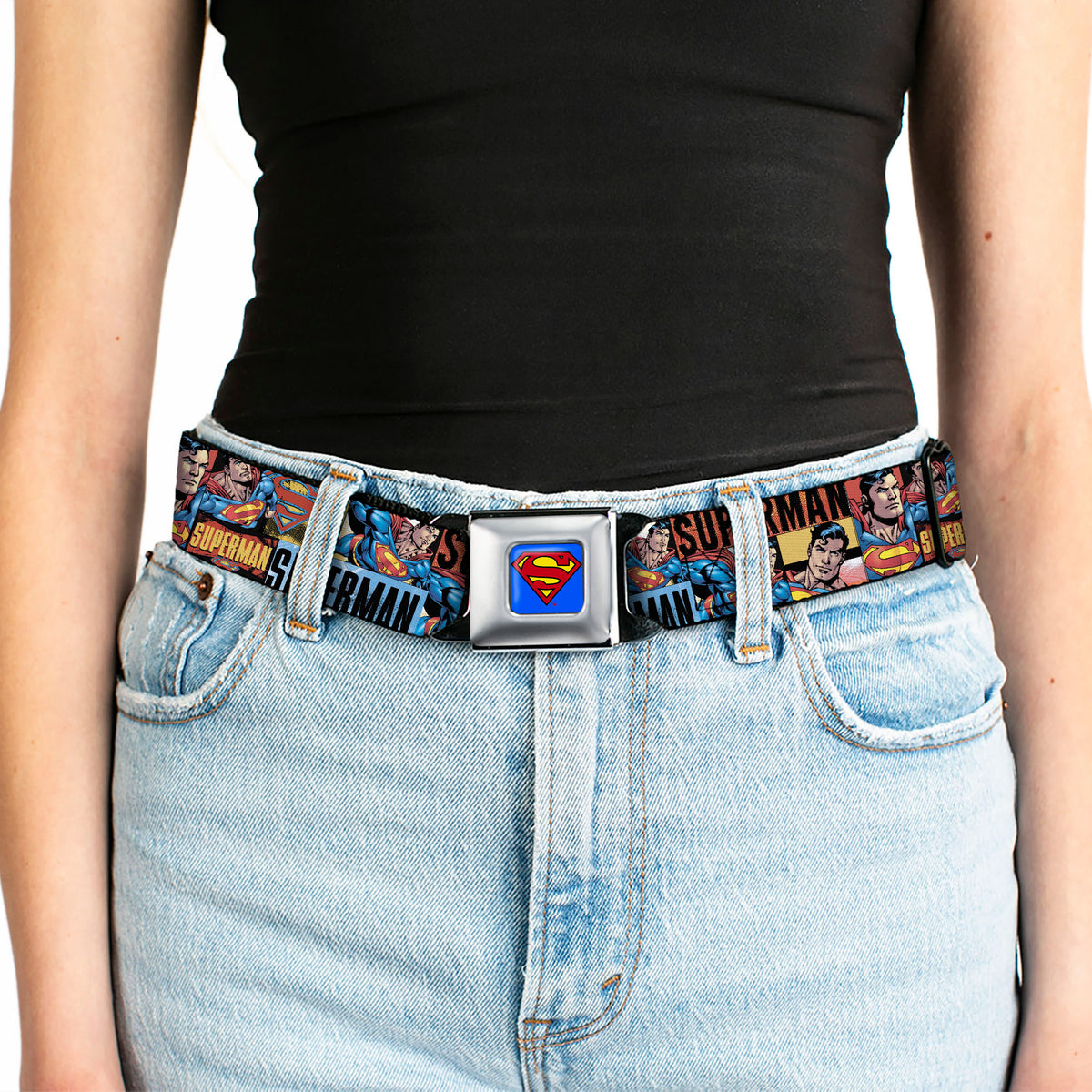 Superman Full Color Blue Seatbelt Belt - SUPERMAN Action Blocks Red/Blue Webbing Seatbelt Belts DC Comics