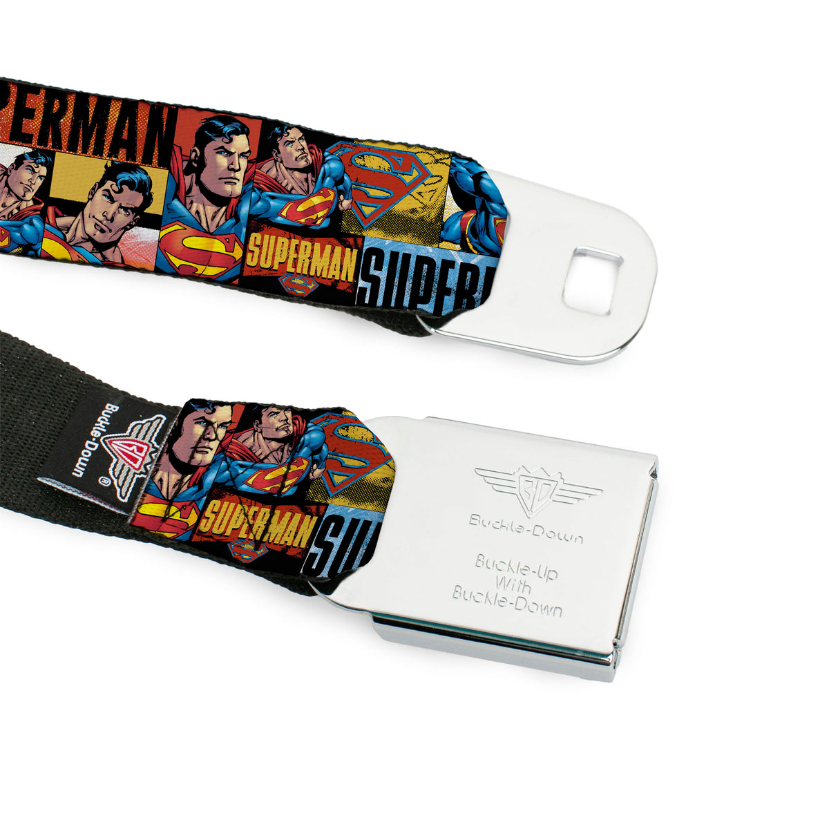 Superman Full Color Blue Seatbelt Belt - SUPERMAN Action Blocks Red/Blue Webbing Seatbelt Belts DC Comics