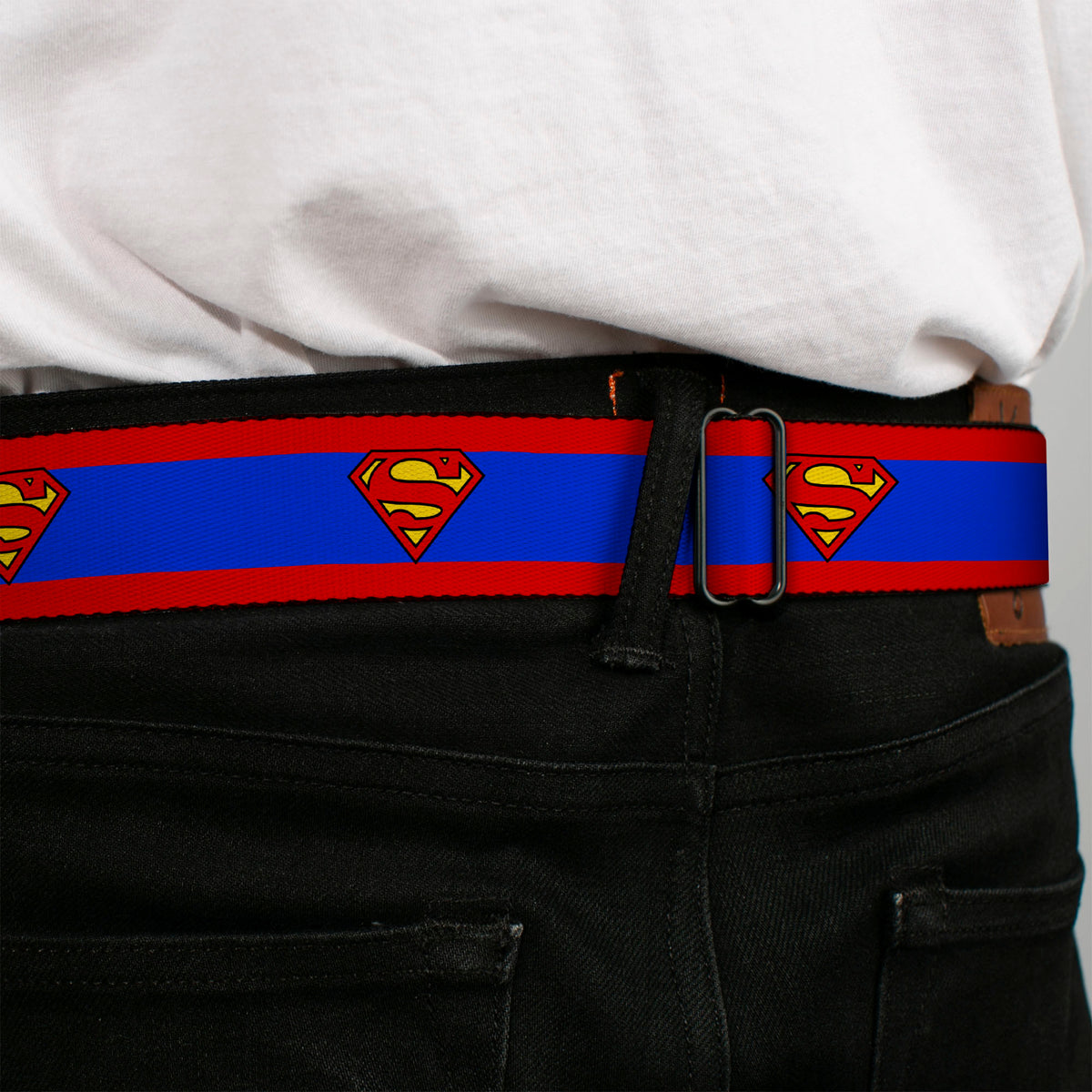 Superman Full Color Blue Seatbelt Belt - Superman Shield/Stripe Red/Blue Webbing Seatbelt Belts DC Comics