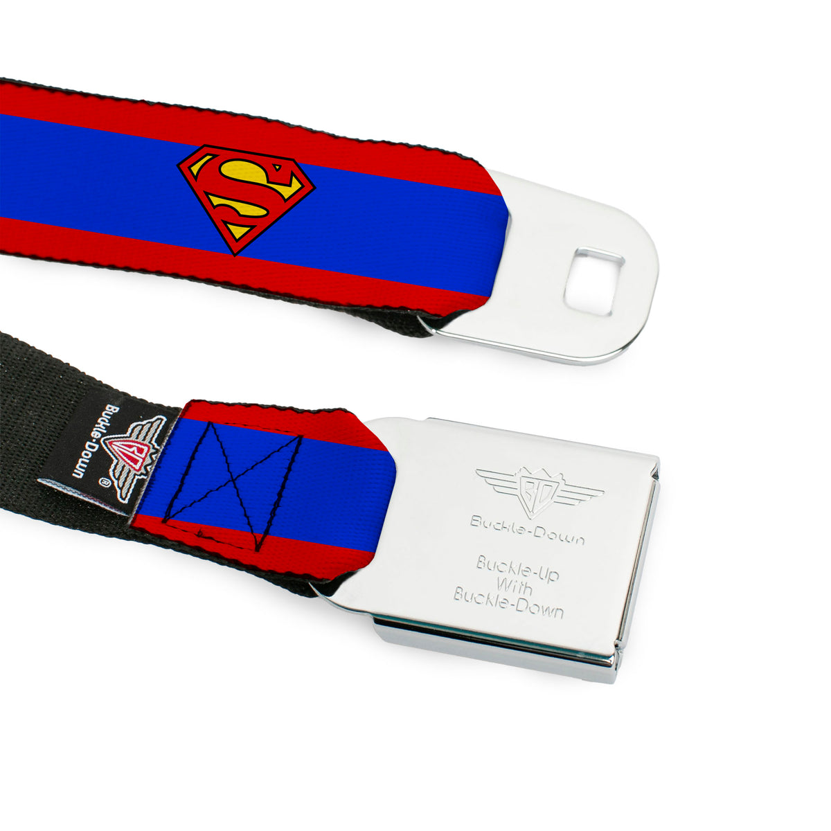 Superman Full Color Blue Seatbelt Belt - Superman Shield/Stripe Red/Blue Webbing Seatbelt Belts DC Comics