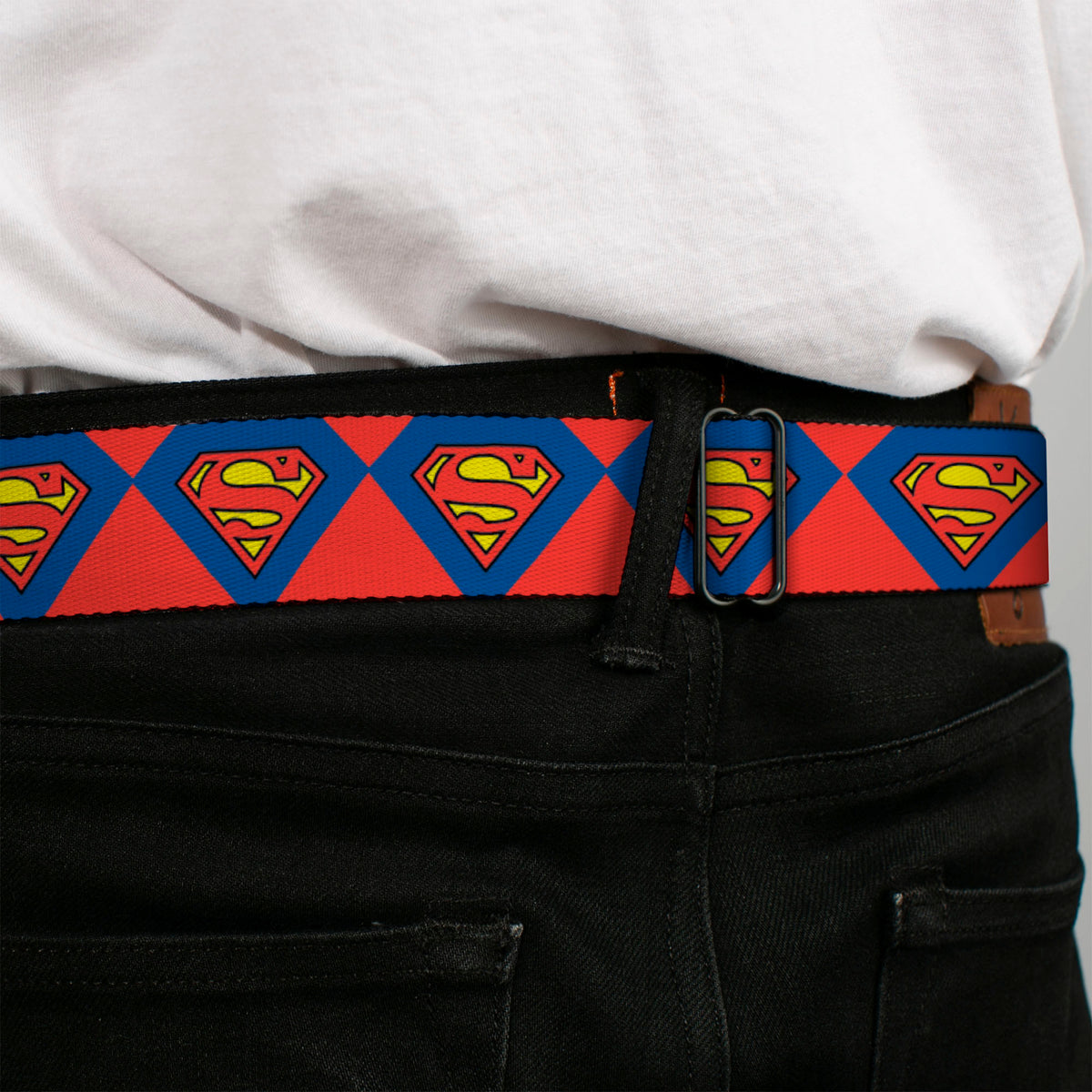 Superman Full Color Blue Seatbelt Belt - Superman Shield Diamond Outline Red/Blue/Yellow Webbing Seatbelt Belts DC Comics