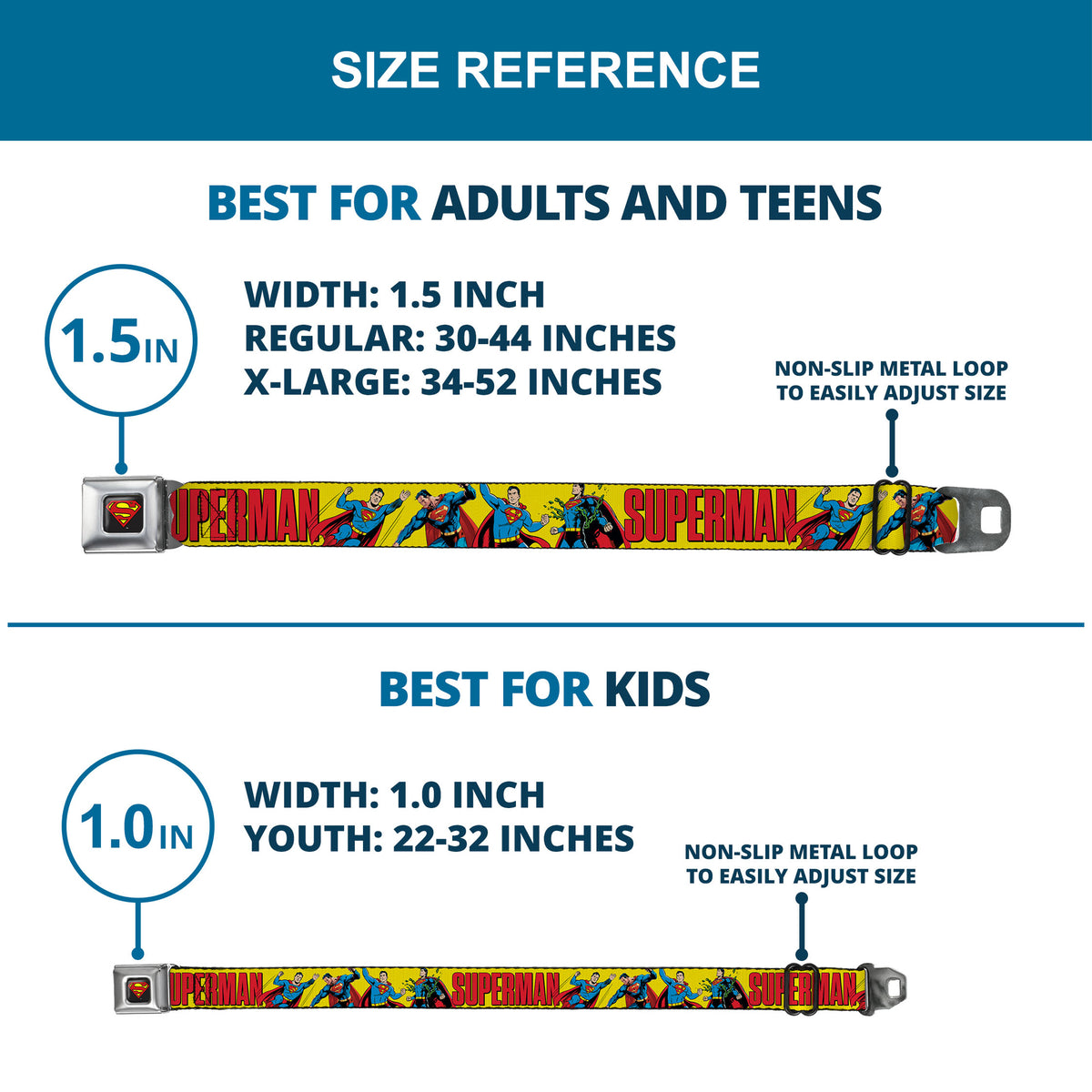 Superman Shield Logo Full Color Black Seatbelt Belt - SUPERMAN Pose Quotes and Icons Collage Yellow/Multi Color Webbing Seatbelt Belts DC Comics