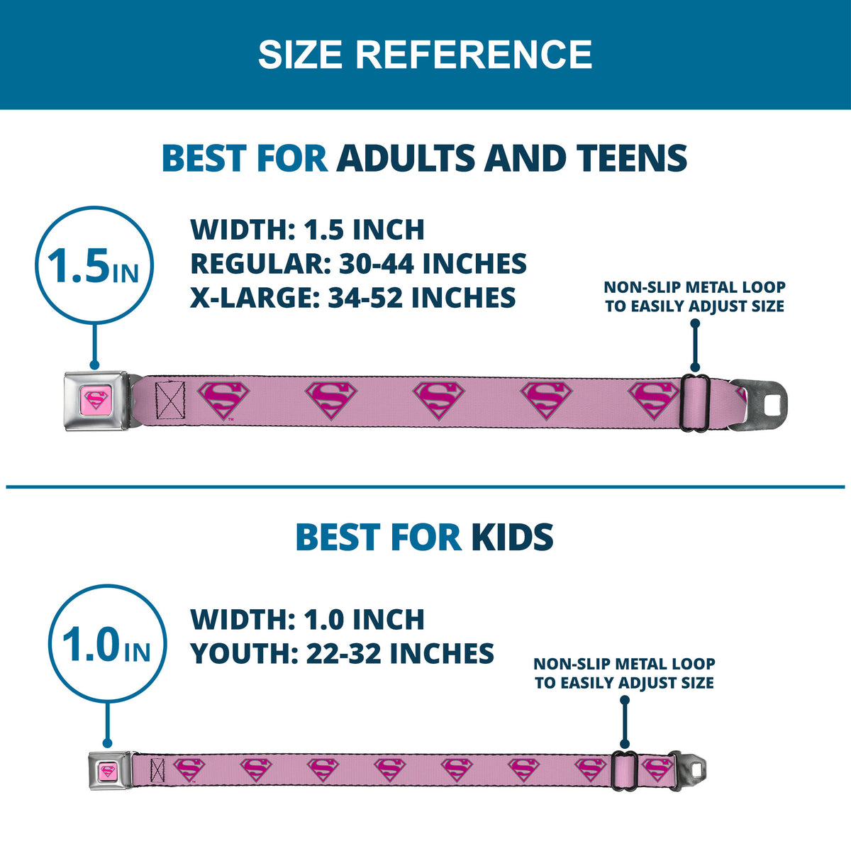 Superman Full Color Pink Seatbelt Belt - Superman Shield Pink Webbing Seatbelt Belts DC Comics