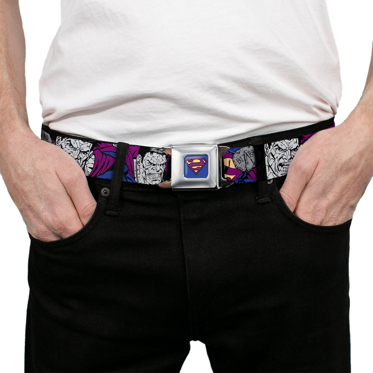 Bizzaro Logo Full Color Blue Seatbelt Belt - Bizzaro Action Webbing Seatbelt Belts DC Comics