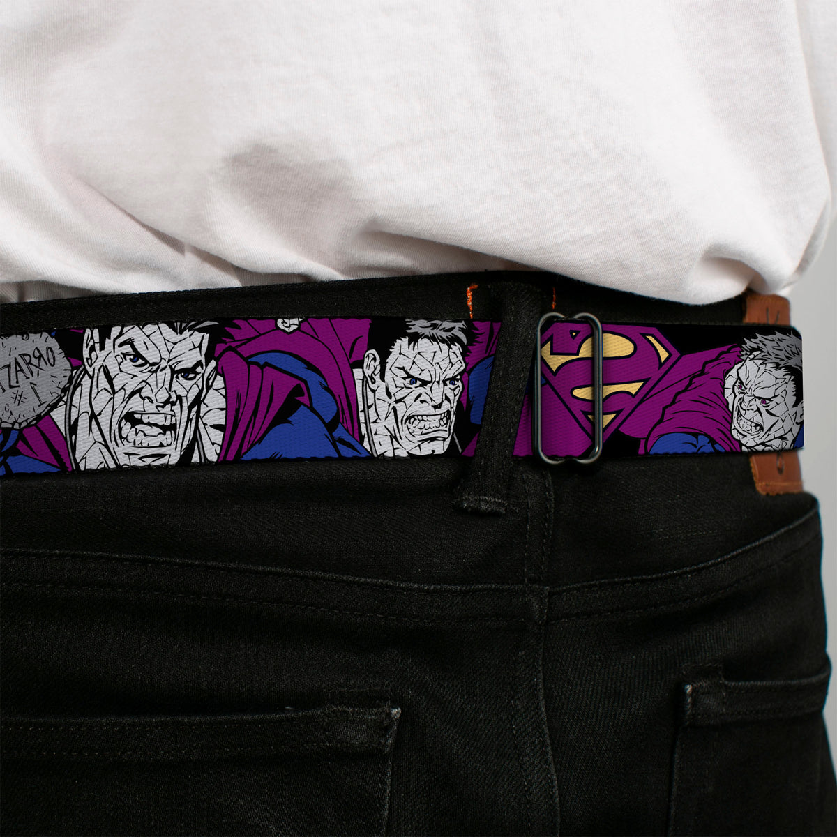 Bizzaro Logo Full Color Blue Seatbelt Belt - Bizzaro Action Webbing Seatbelt Belts DC Comics