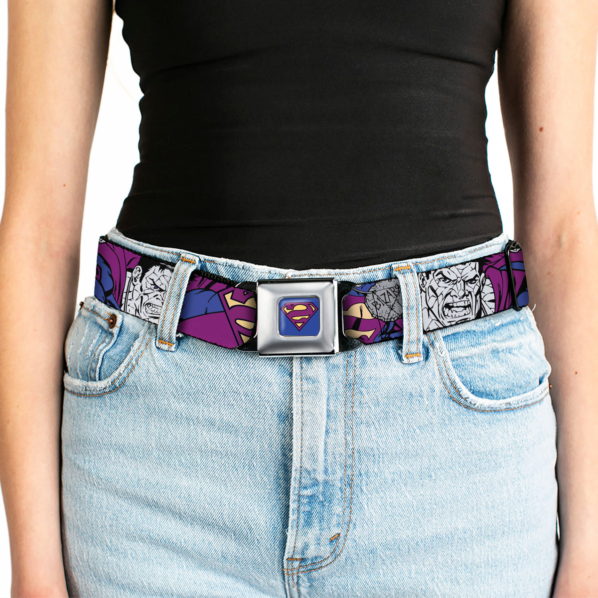 Bizzaro Logo Full Color Blue Seatbelt Belt - Bizzaro Action Webbing Seatbelt Belts DC Comics