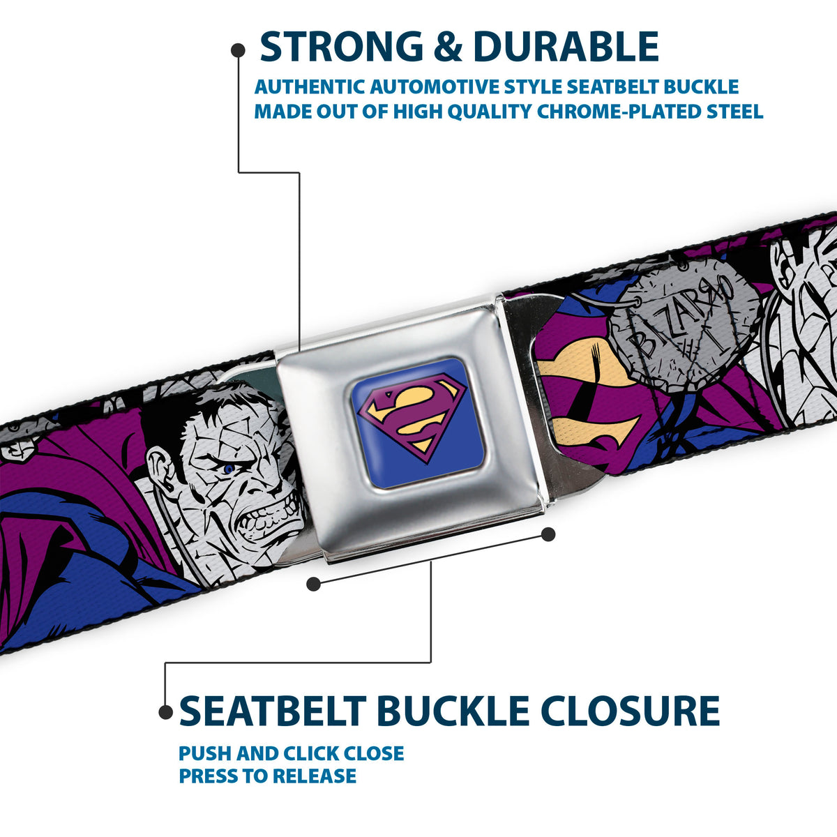 Bizzaro Logo Full Color Blue Seatbelt Belt - Bizzaro Action Webbing Seatbelt Belts DC Comics
