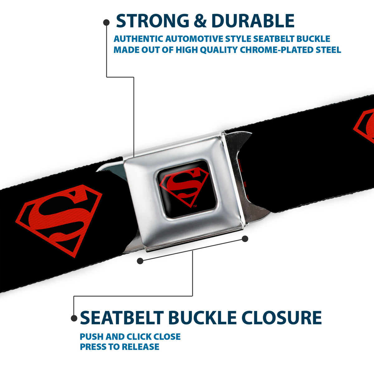 Superboy Shield Full Color Black/Red Seatbelt Belt - Superboy Shield Black/Red Webbing Seatbelt Belts DC Comics