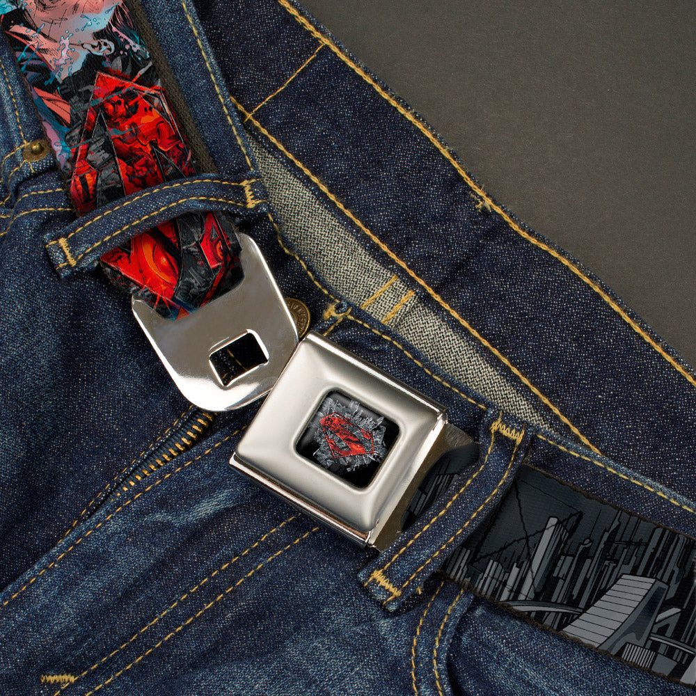 Superman Shield Comics Scenes Stacked Full Color Black Grays Red Seatbelt Belt - New 52 SUPERMAN Poses/Shield/Comic Scenes Stacked Webbing Seatbelt Belts DC Comics