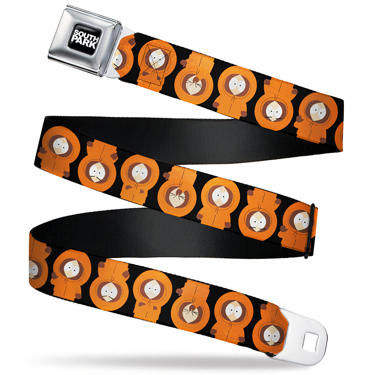 SOUTH PARK Title Logo Full Color Black/White Seatbelt Belt - South Park Kenny Flip Poses Black Webbing Seatbelt Belts South Park