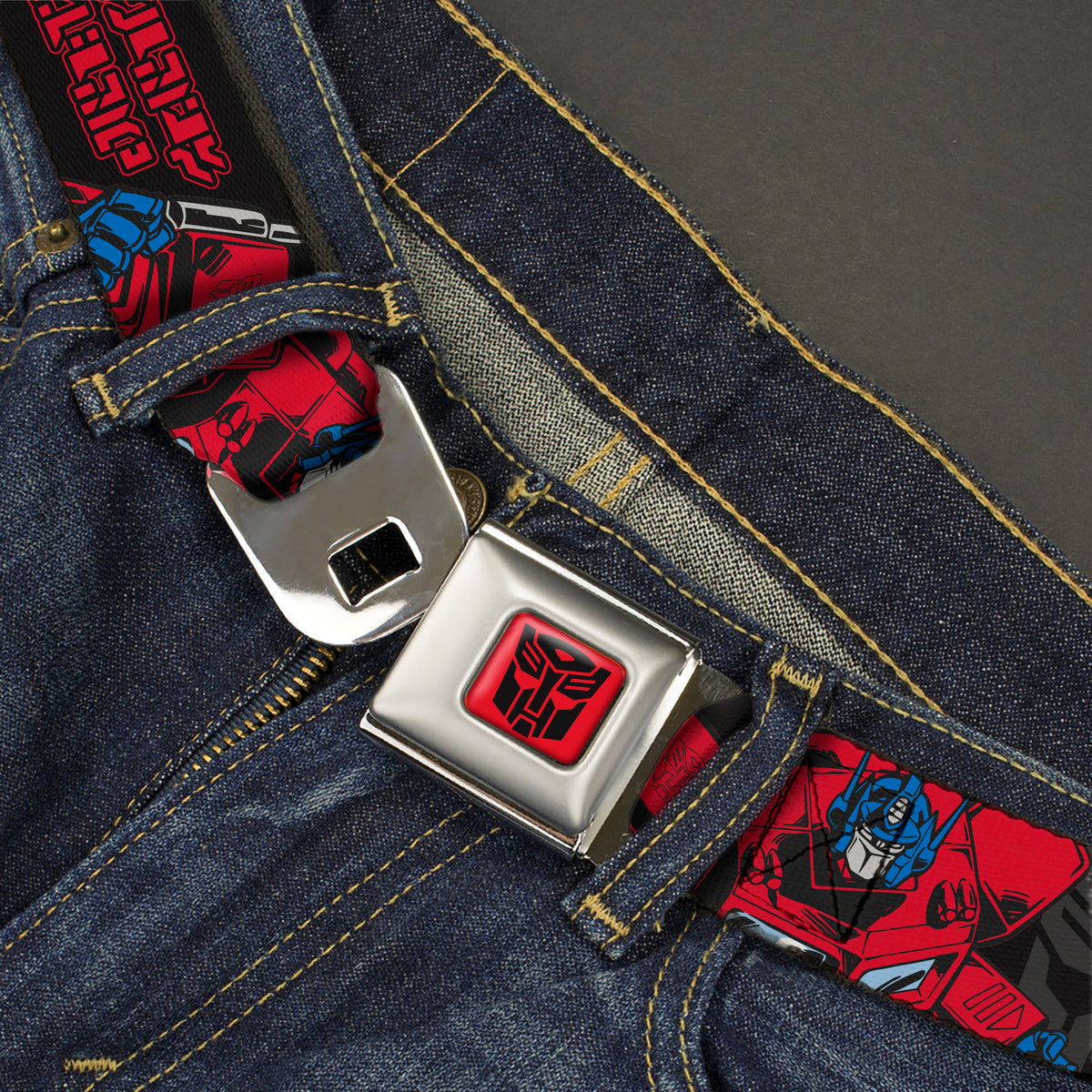 Transformers Autobots Icon Full Color Red/Black Seatbelt Belt - Transformers Generations Optimus Prime Pose and Autobot Icon Black/Gray/Red Webbing Seatbelt Belts Hasbro