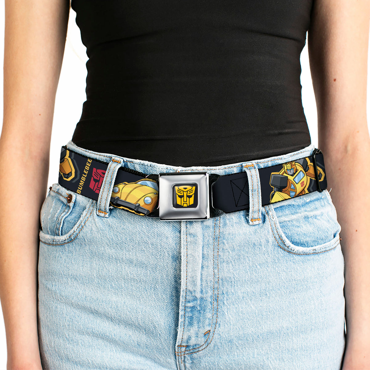 Transformers Autobots Icon Full Color Black/Yellow Seatbelt Belt - Transformers Generations BUMBLEBEE G1 84 Poses Autobot Icon Black/Yellows/Red Webbing Seatbelt Belts Hasbro
