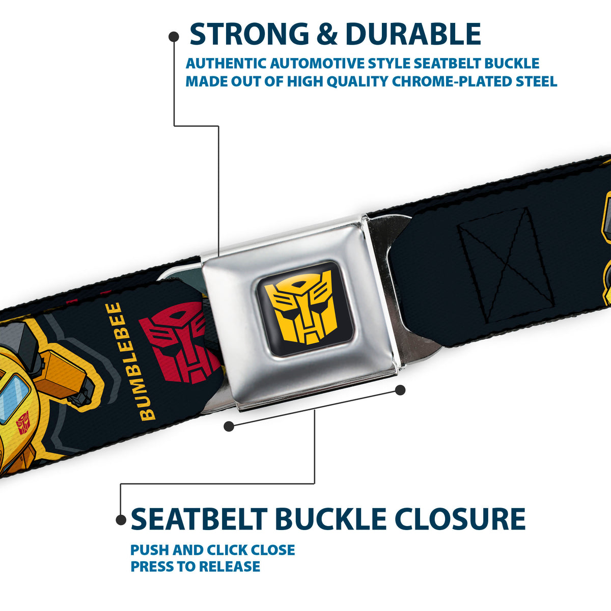 Transformers Autobots Icon Full Color Black/Yellow Seatbelt Belt - Transformers Generations BUMBLEBEE G1 84 Poses Autobot Icon Black/Yellows/Red Webbing Seatbelt Belts Hasbro