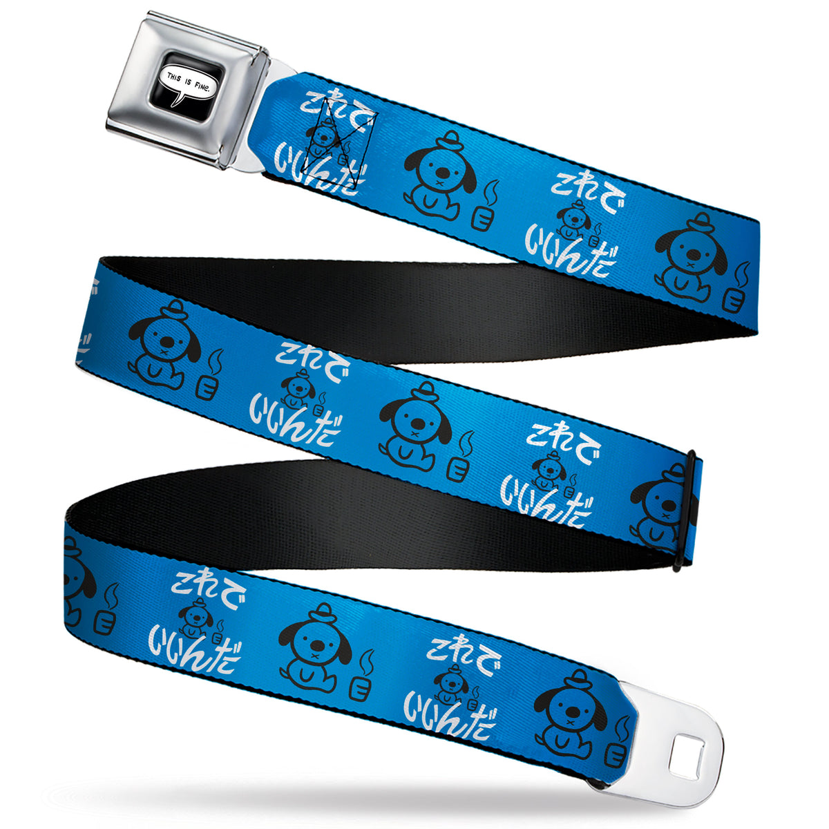 THIS IS FINE Quote Bubble Full Color Black/White Seatbelt Belt - This is Fine Japanese Question Hound Flame Blue/Black/White Webbing Seatbelt Belts This is Fine