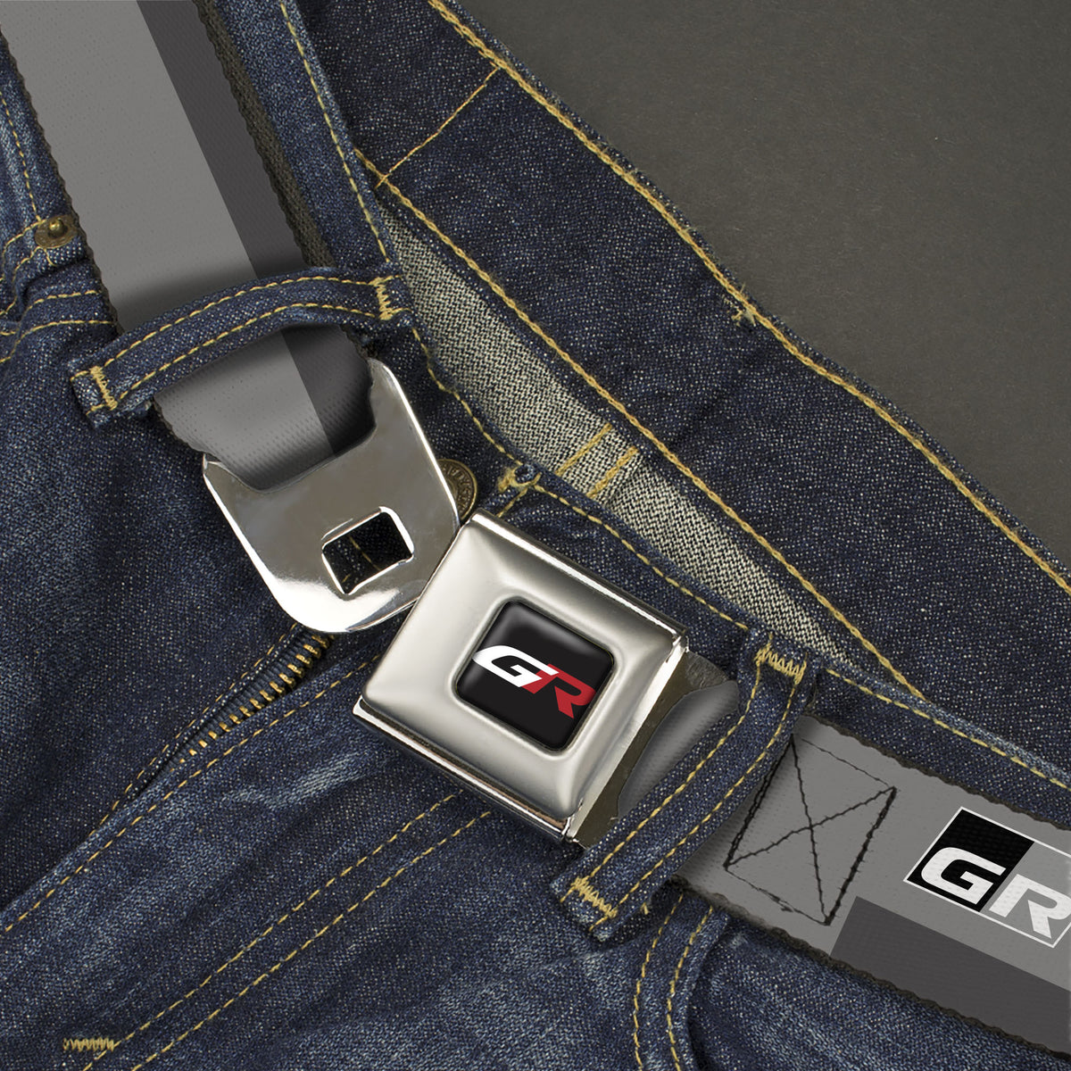Toyota Gazoo Racing GR Logo Full Color Black/White/Red Seatbelt Belt - TOYOTA GAZOO RACING GR Logo and Text Grays/Black/White Webbing Seatbelt Belts Toyota