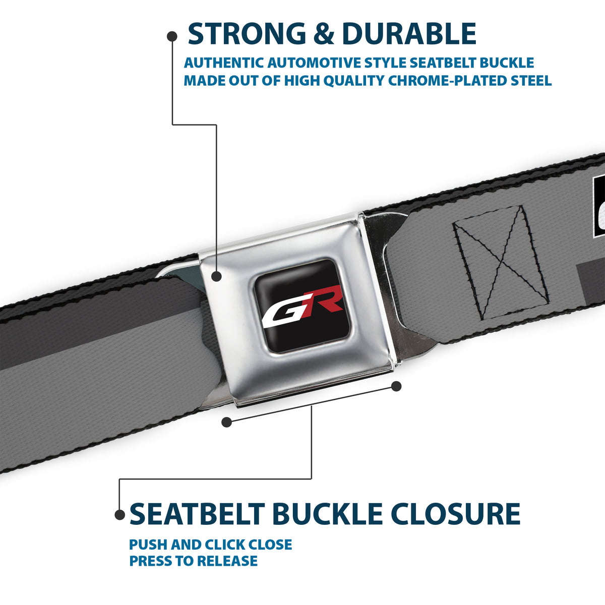 Toyota Gazoo Racing GR Logo Full Color Black/White/Red Seatbelt Belt - TOYOTA GAZOO RACING GR Logo and Text Grays/Black/White Webbing Seatbelt Belts Toyota